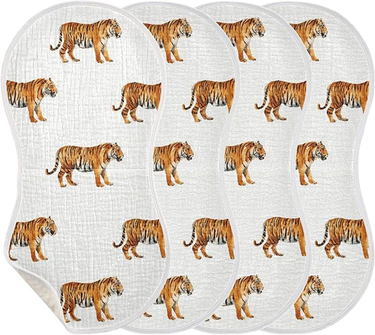 Tropical Tigers Animal Grey Burp Cloths Baby Boys Girls Absorbent Soft Cotton Burping Cloths Rags, 4 Pack