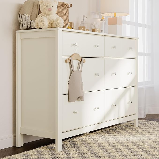 Storkcraft Horizon 6 Drawer Dresser (Frosted Oat) – GREENGUARD Gold Certified Dresser for Nursery & Kids’ Room, Modern Storage with Interlocking Drawer System