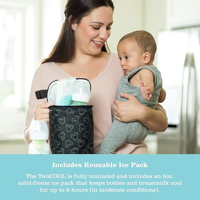 Disney Baby by J.L. Childress TwoCOOL Breastmilk Cooler - Double Baby Bottle & Food Bag - Ice Pack Included - Fits 2-4 Bottles - Insulated & Leak Proof Bottle Bag - Mickey Black (Pack of 2)