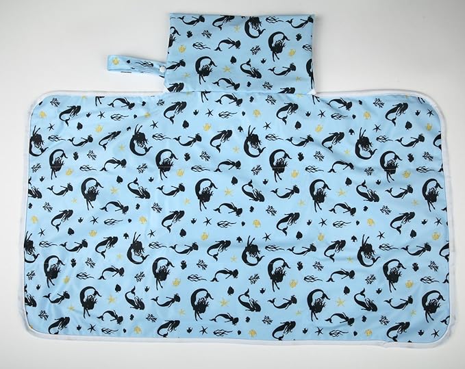 Baby Diaper Changing Mat Pad Portable Foldable Washable Compact Travel Nappy Waterproof Play Mat 30inx18.5in (Sea Mermaid)