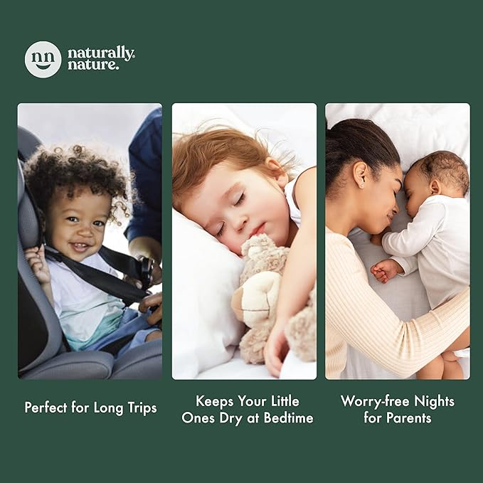 Naturally Nature Overnight Diaper Booster Pads, Stops Overnight Leaking, Diaper Liners for Toddler, Nighttime Diapers Size 5, Adhesive Pad for Girls, Boys, (3 Packs of 32 ct.)