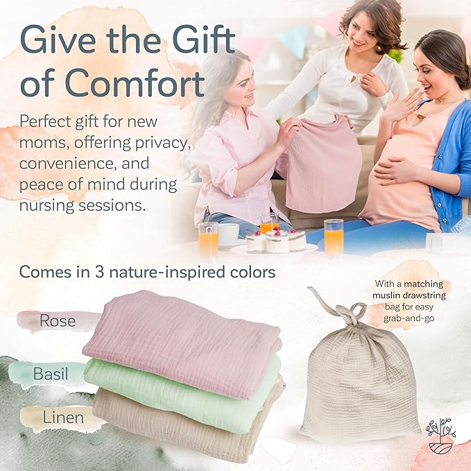 Kiddycare Nursing Cover, Muslin Cotton Privacy Nursing Covers, Gentle on Baby's Skin, Discreet Breastfeeding Covers for Nursing Moms, Breathable Nursing Cover Up for Breastfeeding Essentials (Basil)