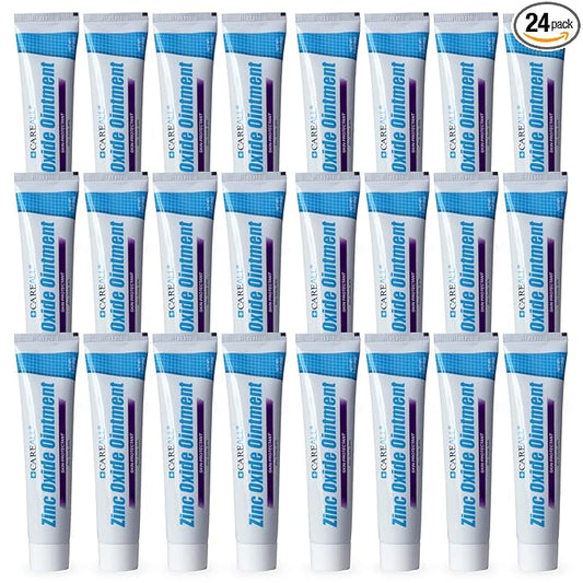 CareAll Zinc Oxide 20% Skin Protectant Barrier Ointment 2 oz (24 Pack), Relieves, Treats and Prevents Minor Skin Irritations due to Diaper Rash. Helps Seal Out Wetness. Protects Chafed Skin.