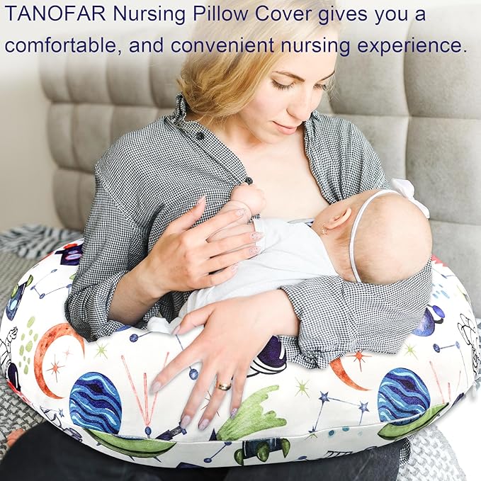 TANOFAR Nursing Pillow Cover Boy, Stretchy Breast Feeding Pillow Covers, Soft & Skin-Friendly, Removable Nursing Support Pillow Slipcover, Space Shuttle