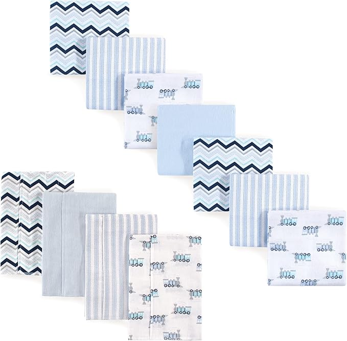 Luvable Friends Unisex Baby Cotton Flannel Burp Cloths and Receiving Blankets, 11-Piece, Train, One Size
