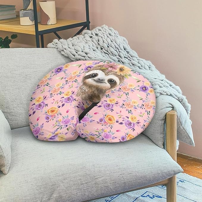 Jeiento Cartoon Sloth Nursing Pillow Cover Stretchy Removable Case for Breastfeeding Pillows Soft U-Shaped Pillows Decoration Covers Aesthetic Rose Flowers,Pink