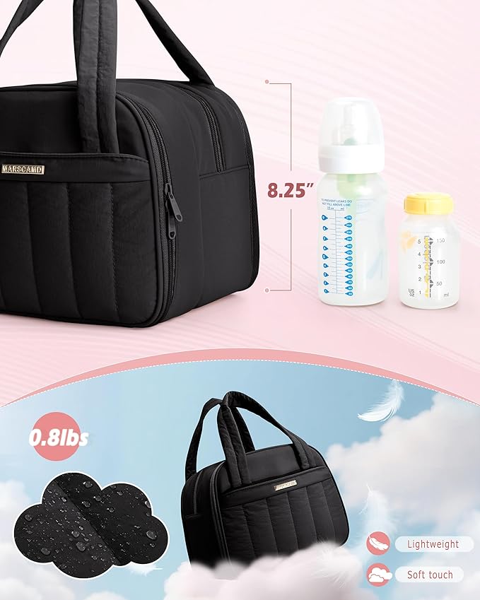 Marscamd Quilted Wearable Breast Pump Bag with Cooler Compartment, Wearable Pump Case Compatible with Momcozy and Most Brand Hands-Free Breast Pumps, Black
