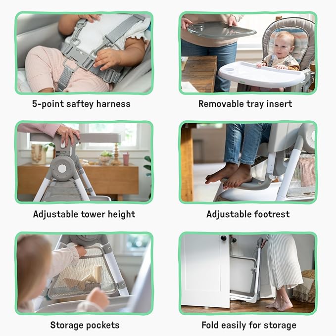 Ingenuity Proper Positioner Create Up Baby High Chair, 9 Modes of Use, Toddler Tower, Table and Chair, Foldable, Adjustable Footrest, 90 Degree Posture Aids Digestion, Ages 0-5 Years - Soulful Skies