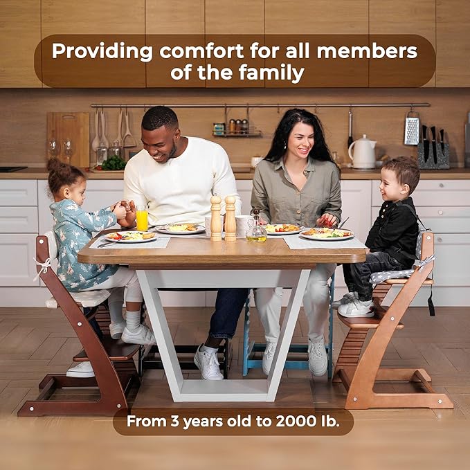FORNEL Modern Black Wooden High Chair | Adjustable Grow-with-Me Toddler Seat for Age 3 to 15 | Perfect for Minimalist & Industrial Kitchens