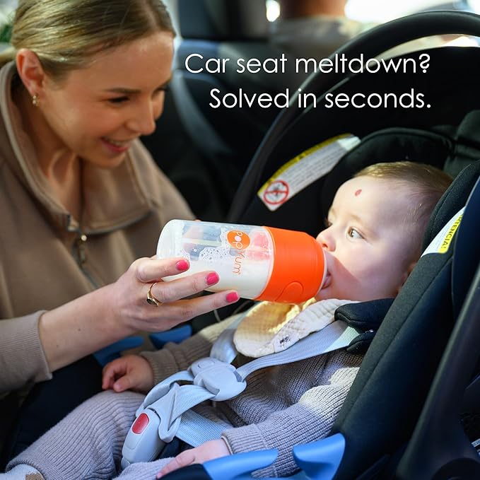 PopYum 5 oz Orange Anti-Colic Formula Making/Mixing/Dispenser Baby Bottles, 2-Pack with #1 Slow Flow Nipples, 150 ml, BPA-Free, Natural Latch
