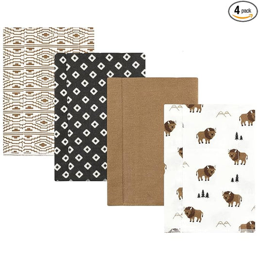 Hudson Baby Unisex Baby Cotton Flannel Burp Cloths, Wild Buffalo 4 Pack, One Size