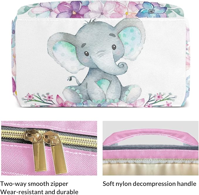 Elephant Flowers Diaper Bag Backpack Multifunction Bags with Changing Pad Unisex Stylish Travel Back Pack Nappy Custom Bag for Moms Dads 10.8"x7.8"x15.7"