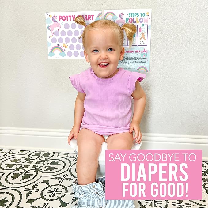 Hadley Designs Potty Training Chart for Toddlers Girls -10 Sticker Potty Chart for Toddlers Girls, 8.5x11" Potty Training Sticker Charts for Toilet Success, Unicorn Toddler Reward Chart for Kids