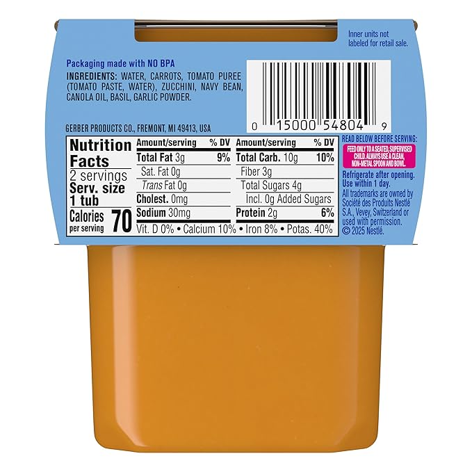 GERBER Infant Puree Meals 2nd Foods Tomato White Bean 2x4oz