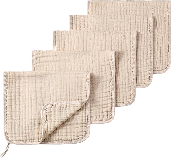 Muslin Burp Cloths 5 Pack Large 20x12 inches Baby Burping Cloths, 6-Layer 100% Cotton for Newborn Boys Girls, Ultra Soft & Absorbent （Apricot Color）