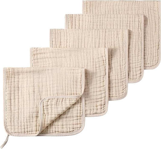 Muslin Burp Cloths 5 Pack Large 20x12 inches Baby Burping Cloths, 6-Layer 100% Cotton for Newborn Boys Girls, Ultra Soft & Absorbent （Apricot Color）