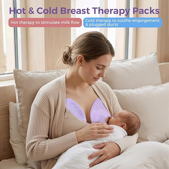 Breastfeeding Care Kit for Nursing Moms, 60-Piece Complete Gift Set with Milk Collector, 50 Storage Bags & Hot/Cold Packs - Relieves Engorgement & Improves Milk Flow,BPA-Free Essentials(Purple)