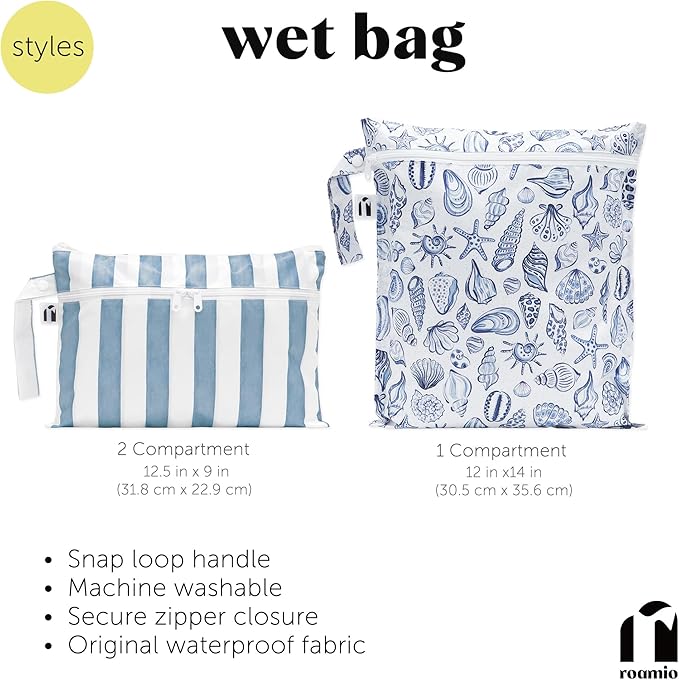 Bumkins - Waterproof Wet Bag & Wet/Dry Clutch Bags - For Beach, Baby, Travel, Swim Suit, Cloth Diapers, Pump Parts, Pool, Gym, Toiletries - Reusable & Easy to Clean - Black Check - 2 Pack