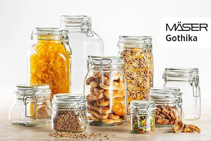 Mäser, Gothika Series, 6 x 2.5 litres Medium Storage Glasses with Swing Top, Gherkin Clip Top Glass Jars