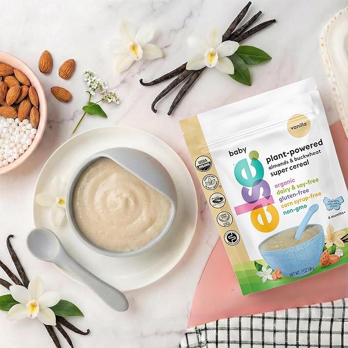 Else Nutrition Organic Baby Cereal 6+ Months Infants - Easy prep Wholefood Plant‑Powered Baby Cereal with Buckwheat, Gluten‑Free & Dairy‑Free, Purity Certified | Gentle Start (Vanilla Pack of 6)