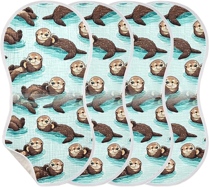 Muslin Burp Cloth for Baby 1PC Cute Sea Otters Super Absorbent Burping Cloths, Bibs for Newborn Boys Girls