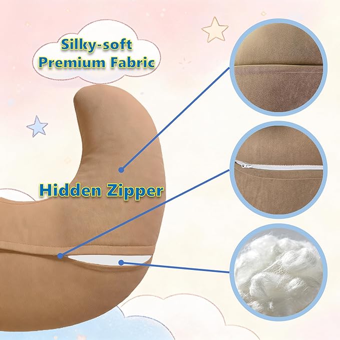 Nursing Pillow, U-Shaped Breastfeeding Support Cushion for Bottle & Breast Feeding (Brown)