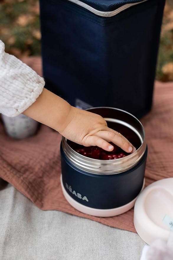 Beaba Stainless Steel Insulated Food Jar 10 oz, Kids insulated, Lunch Containers, Leakproof, Wide Opening, Suitable for Hot and Cold Foods (Midnight)