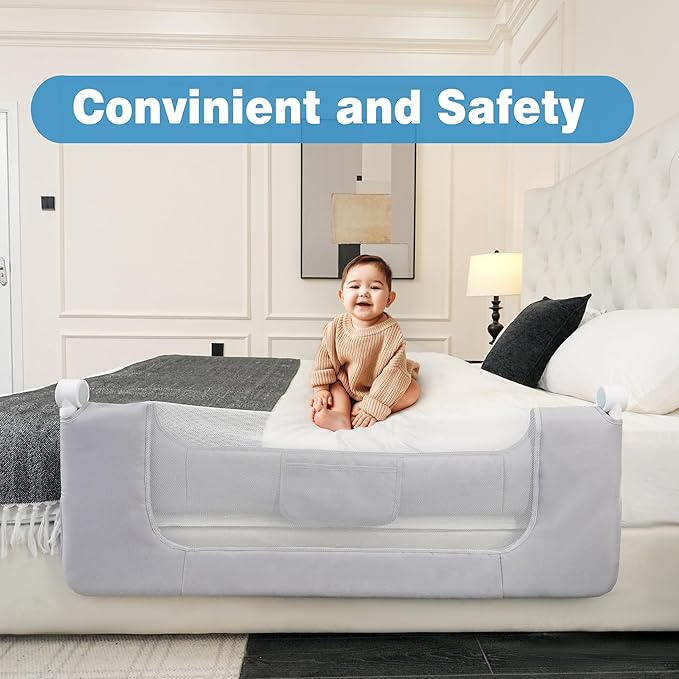 Bed Rail for Toddlers,Foldable Baby Bed Rail-32in/80cm Height Adjustable Safety Guard for Kids, Universal Fit Twin/Full/King/Queen Beds.