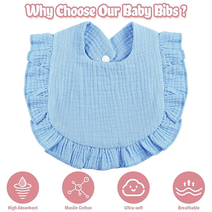 JaGely 12 Pieces Baby Muslin Bibs Bandana Drool Bibs for Boys and Girls Soft Adjustable Baby Cotton Teething and Drooling for Newborn Toddler Infant