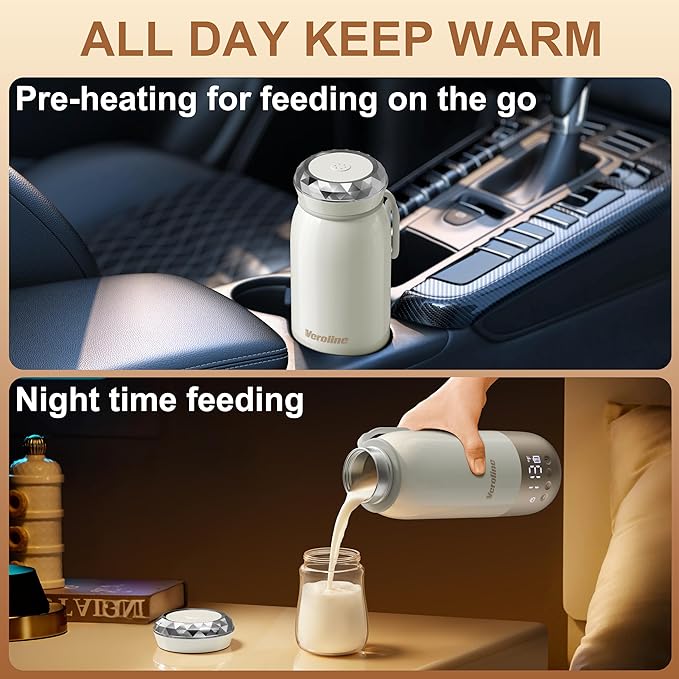 Portable Bottle Warmer for Travel, 18.6 Oz Portable Milk Warmer, 98-212℉ Adjustable, Baby Bottle Warmer On The Go with 12000mAh Battery, Fast Heating Water Warmer with Keep Warm & Sterilization
