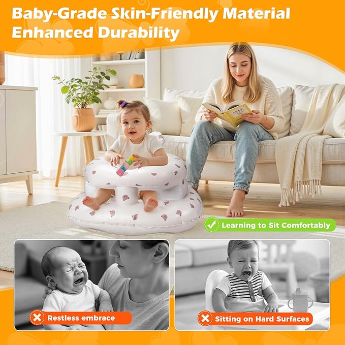Inflatable Baby Seat for Babies 3–36 Months, Aloxina Sit Me Up Floor Chair with Built-in Air Pump, Extra-Wide Base & Anti-Tip Support, Infant Chair for Sitting & Feeding – Bear