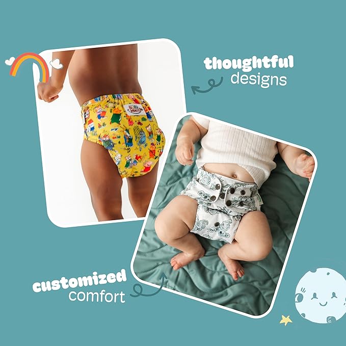 Kinder Cloth Diapers Reusable Baby Diapers Pocket Style Athletic Wicking Jersey, Wet Bag, Newborn to Potty Training 7-60lbs, One Size, Inserts NOT Included (Great Outdoors, 5 Pack, Without Inserts)