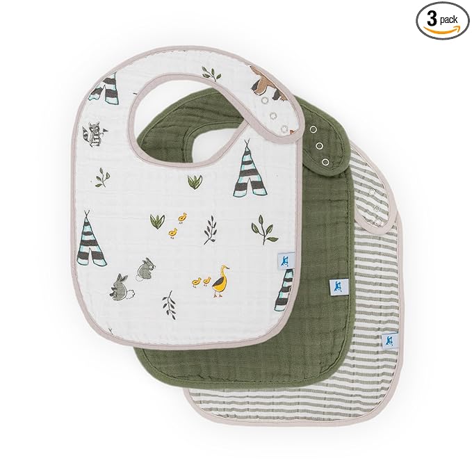 Little Unicorn Muslin Baby Bibs | Adjustable as Baby Grows | Soft Absorbent Muslin Fabric | For Eating, Drooling, Teething (Forest Friends)