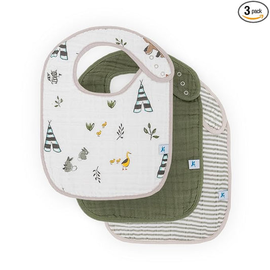 Little Unicorn Muslin Baby Bibs | Adjustable as Baby Grows | Soft Absorbent Muslin Fabric | For Eating, Drooling, Teething (Forest Friends)