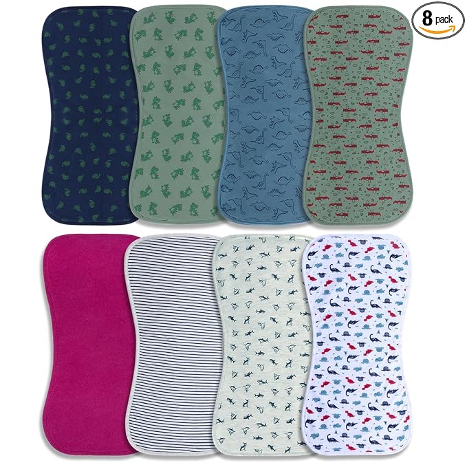 Hakochia Burp Cloths for Baby Boy & Girl Organic Cotton Large Unisex Burp Clothes Extra Absorbent Soft Neutral Burping Rags Spit Up Cloth Sets for Newborns 8 Pack