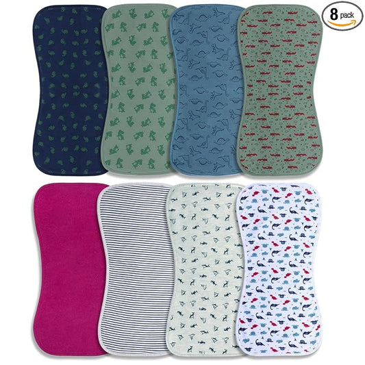 Hakochia Burp Cloths for Baby Boy & Girl Organic Cotton Large Unisex Burp Clothes Extra Absorbent Soft Neutral Burping Rags Spit Up Cloth Sets for Newborns 8 Pack