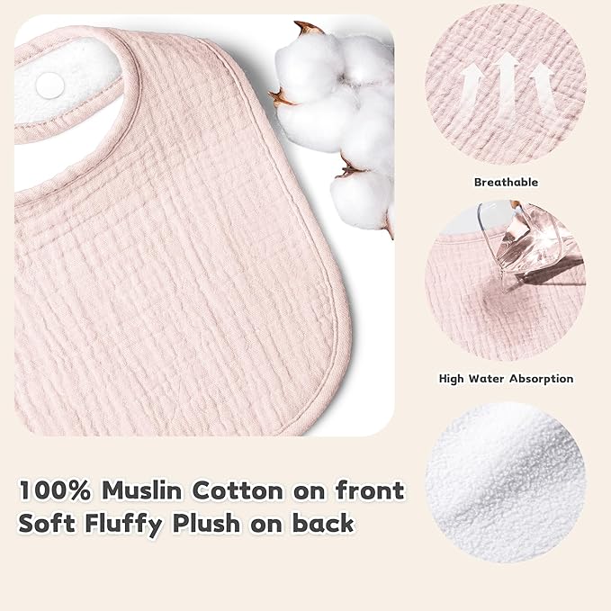 Susurration Muslin Baby Drool Bibs 10Pack Soft Square Adjustable Bandana Bibs for Unisex Baby Girls & Boys