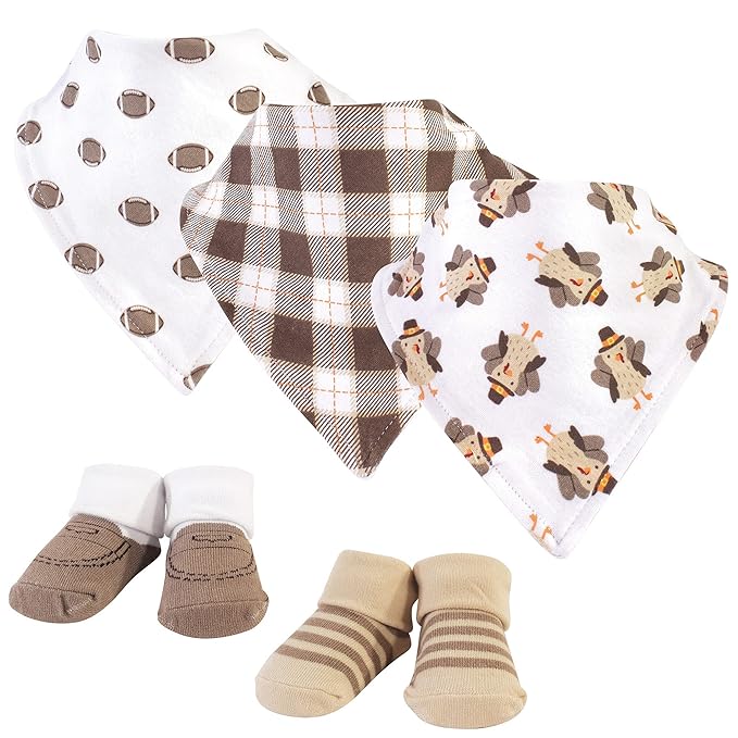 Hudson Baby Unisex Baby Cotton Bib and Sock Set, Boy Turkey, One Size
