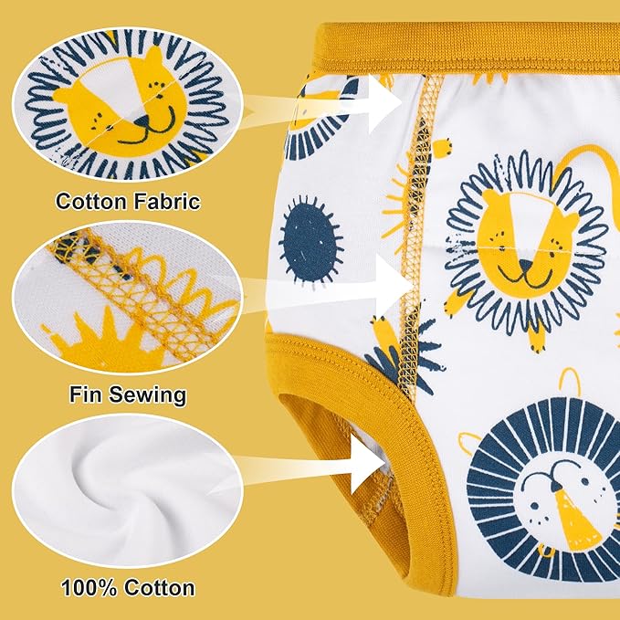 BIG ELEPHANT 10-Pack Baby Potty Training Underwear, Soft 100% Cotton Absorbent Training Pants for Boys & Girls, 3T