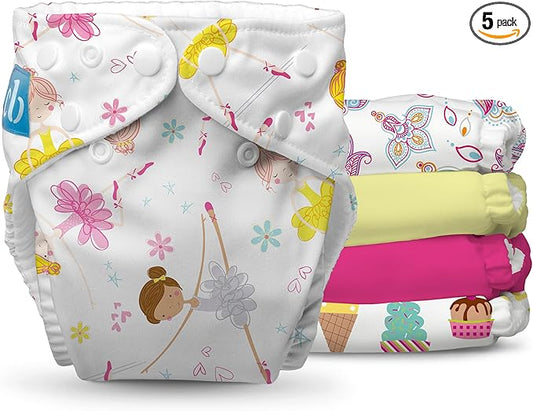 Charlie Banana Cloth Diapers, Reusable, Washable, Adjustable One Size Diaper, for Babies and Toddlers, with Absorbent Inserts - Prima Bella, 5 Pack