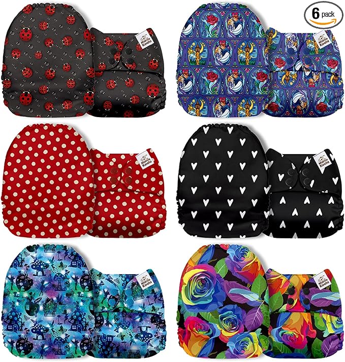 Mama Koala 1.0 Pocket Cloth Diapers for Babies, 6 Pack Pocket Shell Only (NO Inserts) - One Size Washable and Reusable Pocket Diapers for Newborns and Toddlers - 160014