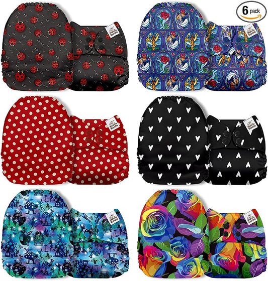 Mama Koala 1.0 Pocket Cloth Diapers for Babies, 6 Pack Pocket Shell Only (NO Inserts) - One Size Washable and Reusable Pocket Diapers for Newborns and Toddlers - 160014