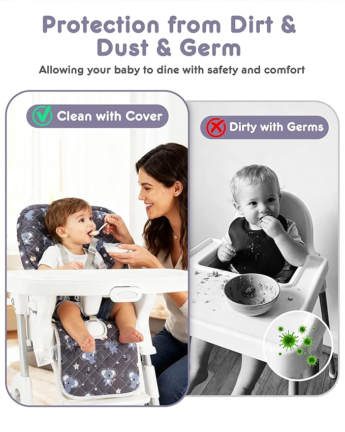 Baby High Chair Cover Replacement, Reversible & Waterproof High Chair Cushion Pad Home & Restaurant use, Includes 5-Point Harness Strap, Chair Not Included - Grey