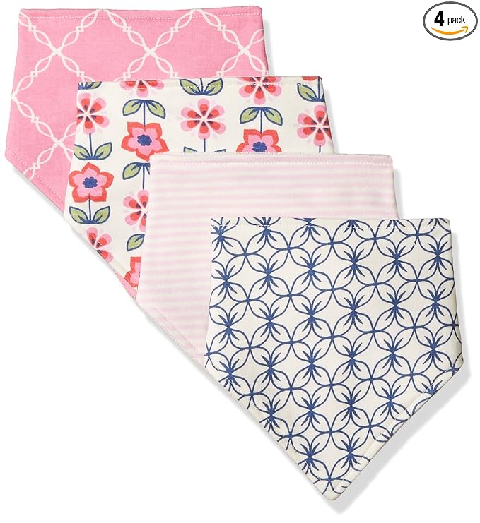 Touched by Nature Unisex Baby Organic Cotton Bandana Bibs, Flower, One Size