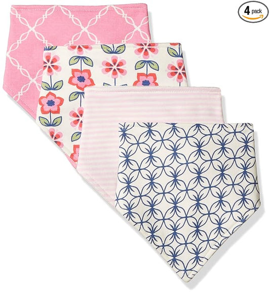 Touched by Nature Unisex Baby Organic Cotton Bandana Bibs, Flower, One Size