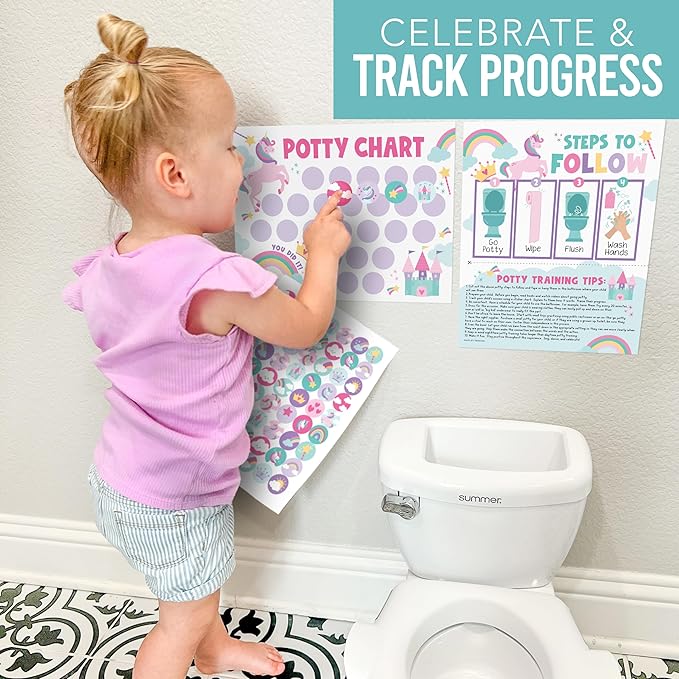 Hadley Designs Potty Training Chart for Toddlers Girls -10 Sticker Potty Chart for Toddlers Girls, 8.5x11" Potty Training Sticker Charts for Toilet Success, Unicorn Toddler Reward Chart for Kids