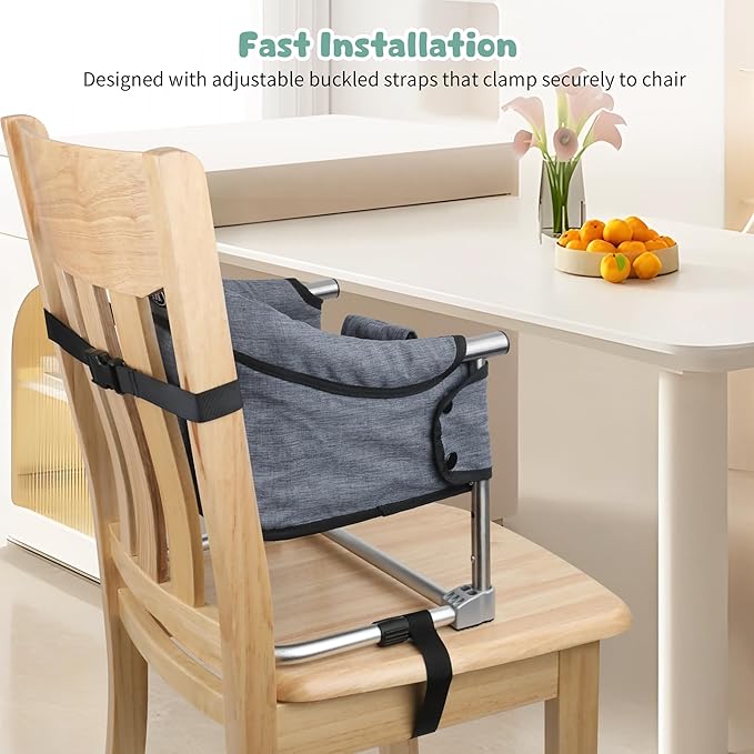 Booster Seat for Dining Table, 3-in-1 Portable Toddler Booster Chair with Safety Buckle, Height Adjustable & Foldable Baby Feeding Seat, Travel High Chair with Storage Pocket - Bright Blue
