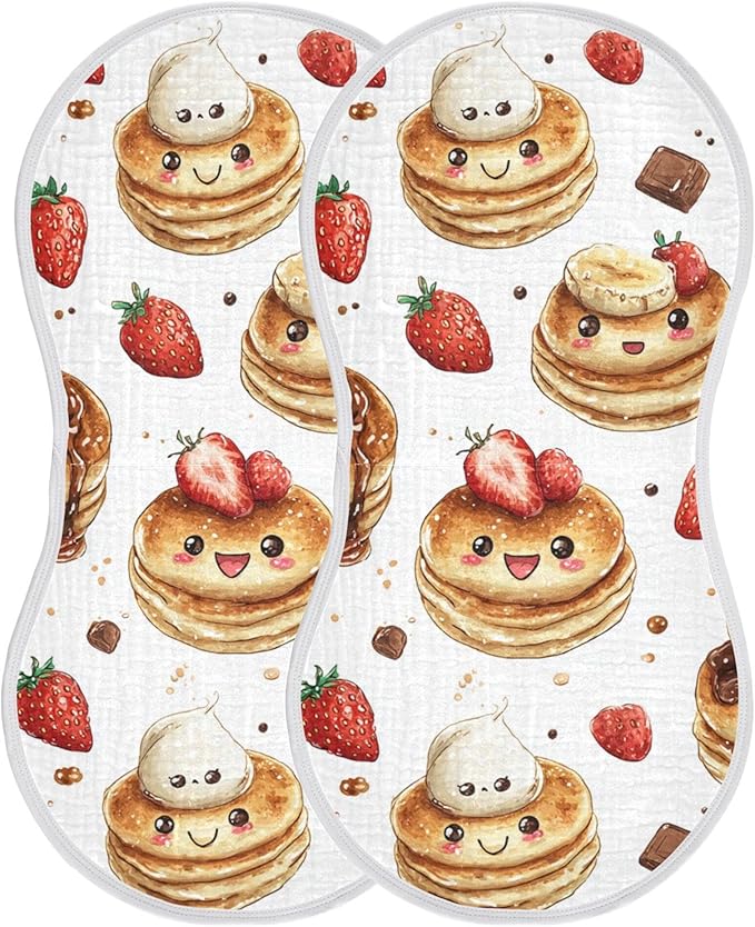 Pancakes Cakes Cute Burp Cloths Baby Boys Girls Absorbent Soft Cotton Burping Cloths Rags, 2 Pack