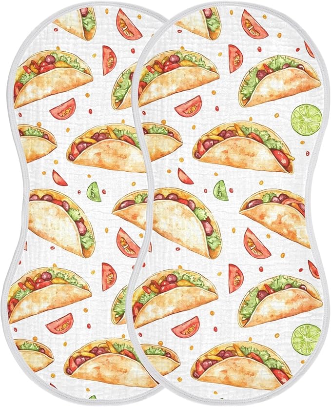 vvfelixl Baby Burp Cloths Cartoon Spicy Mexican Tacos Baby Newborn Cotton Burping Cloths Set Babys Washcloths 4 Pack