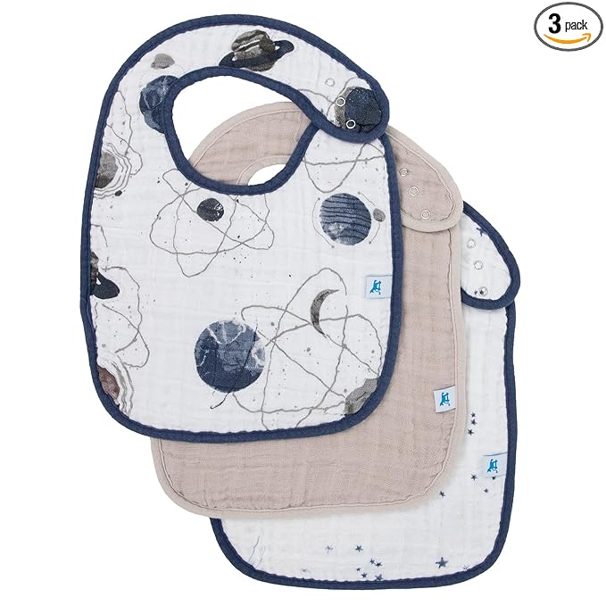 Little Unicorn Muslin Baby Bibs | Adjustable as Baby Grows | Soft Absorbent Muslin Fabric | For Eating, Drooling, Teething (Planetary 2)